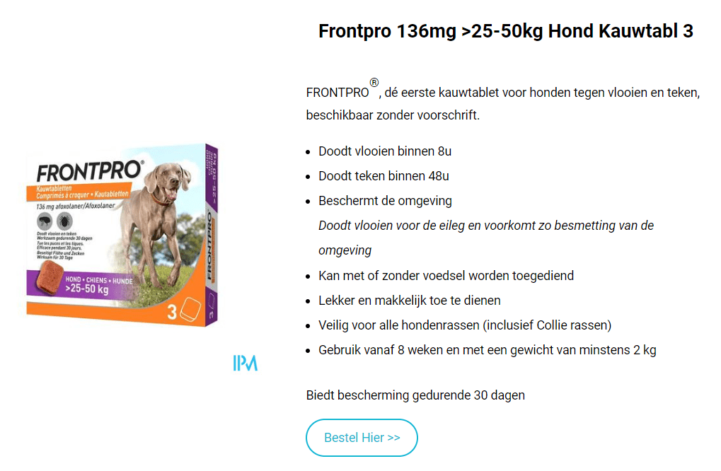 Frontpro 136mg 25 50kg Hond Kauwtabl 3